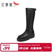 红蜻蜓机车骑士靴新款百搭时装靴小个子厚底高筒靴女靴WTC43277 黑色 37