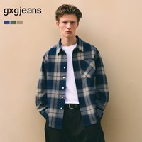 gxgjeans男装 蓝色格纹简约通勤宽松长袖衬衫上衣男 25年秋新品 蓝格 M (170) (尺码偏大)