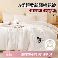 艾薇 A类新疆棉花被子冬季加厚双人被芯冬被棉被200*230cm6斤 月牙白