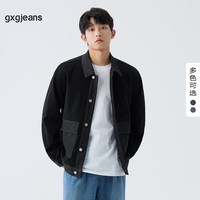 gxgjeans男装牛仔夹克 春季翻领潮流拼接外套 黑色-1 L (175)