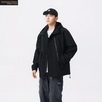 真维斯户外运动冲锋衣新款青少年防风防水情侣潮流外套 黑色 L