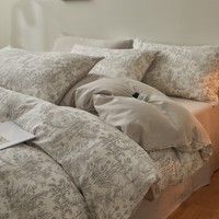 AIDLI床上四件套A类全棉双层纱纯棉新疆棉被套床单被罩双人套件 白薇 1.5/1.8m床 床单款 被套200*230cm