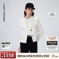 朗姿25法式工装风口袋复古小香风夹克短外套长袖上衣气质春秋新款 白色 L
