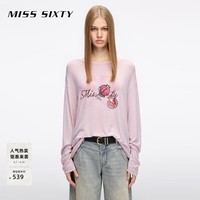MISS SIXTY2026春季新款长袖T恤女天丝羊毛混纺宽松印花松弛感 花园粉 XS
