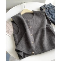 马甲背心宽松大码针织衫百搭套头时尚新款薄款打底休闲 烟灰色 M 80-120斤