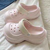 双萌夏季外穿女鞋厚底增高防滑沙滩包头凉拖鞋 粉色 37-38