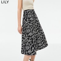 LILY【商场同款】春新款女装浪漫艺术通勤款高腰A字半身裙女 510黑 S