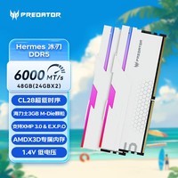 宏碁掠夺者（PREDATOR）48G(24G×2)套装 DDR5 6000频率 台式机内存条 Hermes冰刃系列 RGB灯条(C28) 白色 AI电脑配件