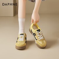 达芙妮复古黄色德训鞋女2025新款透气厚底板鞋超火阿运动甘鞋 黄色 37