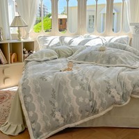 Krupp Corp A类母婴级加厚加密夹边雕花牛奶绒四件套 冬季保暖绒床笠套件 且听风吟-浅绿c 床单款 1.8米床(被套200*230cm)