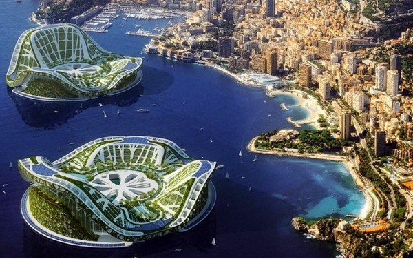 未来科技中,巨型的海上漂浮城市