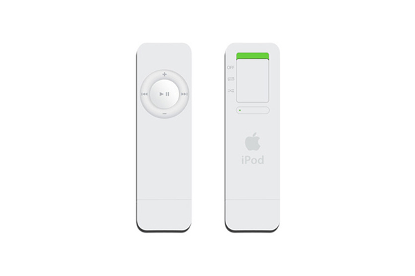 iPod Shuffle (第五代) [2005]iPod Shuffle首次使用闪存作为储存媒介，配备USB传输接口，与U盘类似。iPod Shuffle没有屏幕，被认为是性价比更高的一款，在今天的产品线中其继任者仍然保留这一传统。