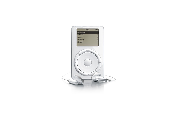 iPod （第一代）[2001]第一代iPod于15年前的10月23日正式发布，售价399美元。第一代iPod容量为5GB，配备火线传输端口及环形滚轮。第二代iPod稍有改进，装备了Apple称为Scroll-Wheel的选曲盘，只需一个大拇指就能进行操作，并且支持Windows操作系统。