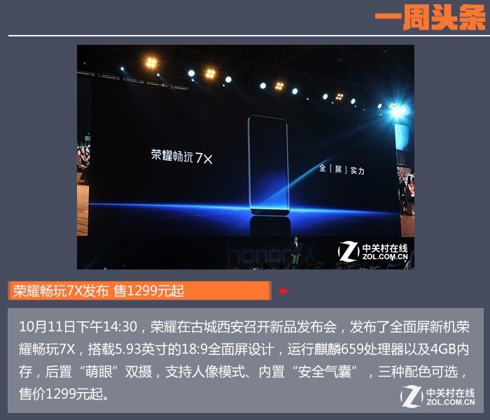 一周头条:荣耀畅玩7X&努比亚Z17S发布
