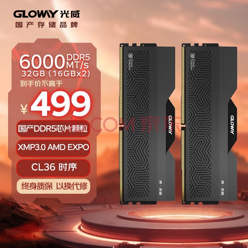 光威（Gloway）32GB(16GBx2)套装 DDR5 6000 台式机内存条 国产DDR5颗粒 龙武-弈系列 星空黑 C36