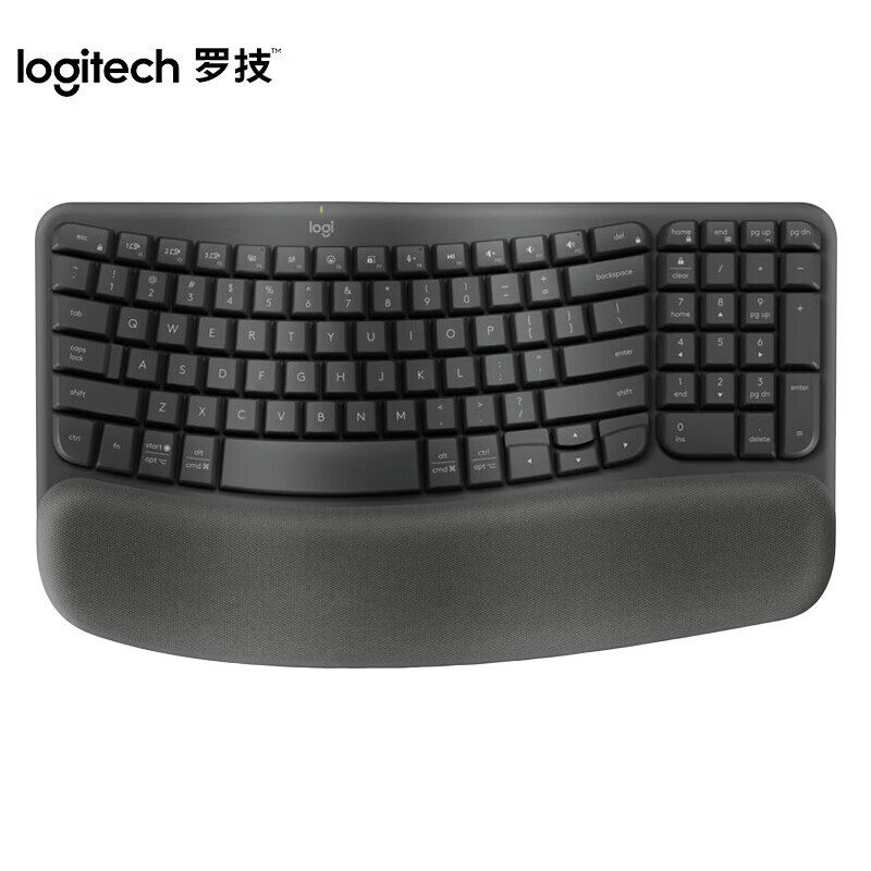 罗技 logitech Wave Keys人体工学键盘无线蓝牙键盘 自带掌托接收器 改善姿势舒适办公