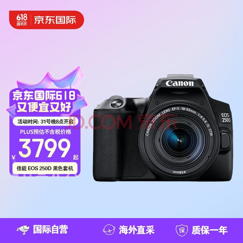 佳能（Canon）EOS 250D +18-55mm IS STM 单反相机 黑色 （200D二代200DII海外版）
