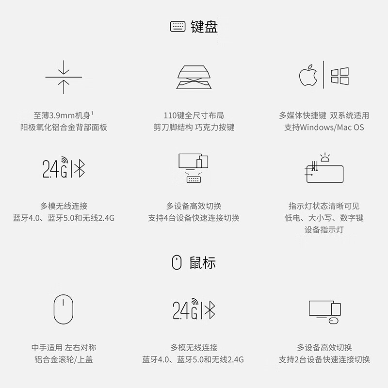 RAPOO雷柏9500S 110键无线/蓝牙多模键盘鼠标套装209元