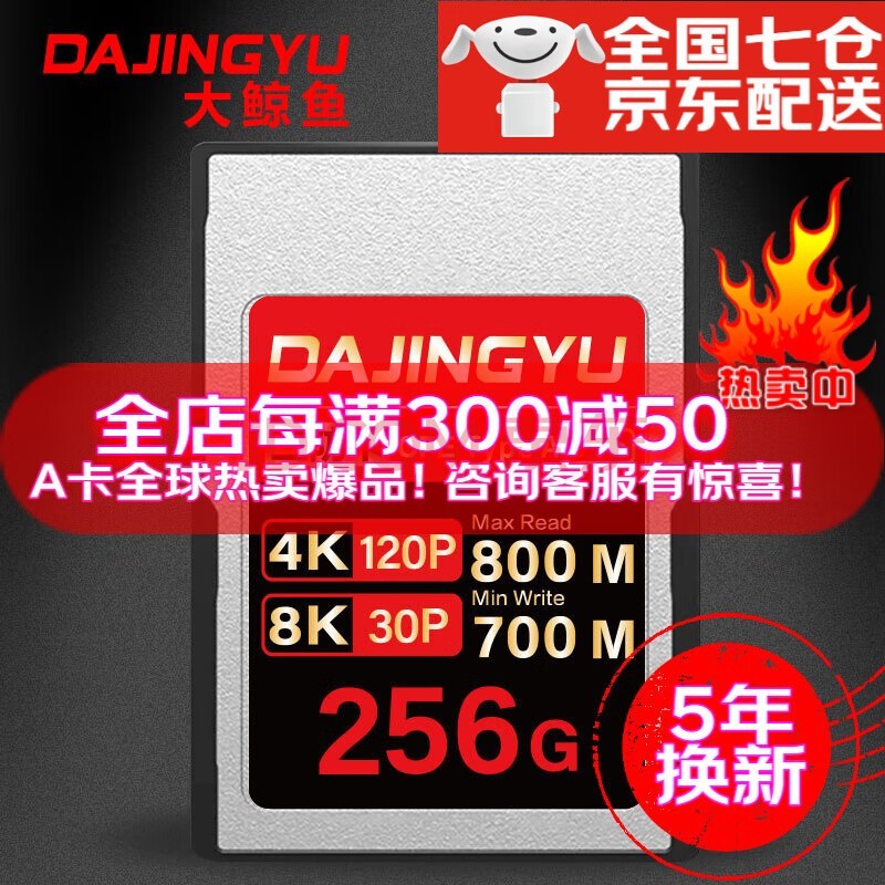 DAJINGYU大鲸鱼cfa卡 CFexpress Type A存储卡 CFE-A索尼相机专用内存卡高速储存卡 适用a1 A7 FX3 FX6 【人气热荐 高性价比】CFE-A黑金款-256G 官方标