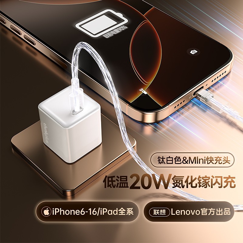 thinkplus 联想thinkplus适用iPhone16充电器pd快充苹果15Promax手机充电头14一套typec氮化镓30w插头