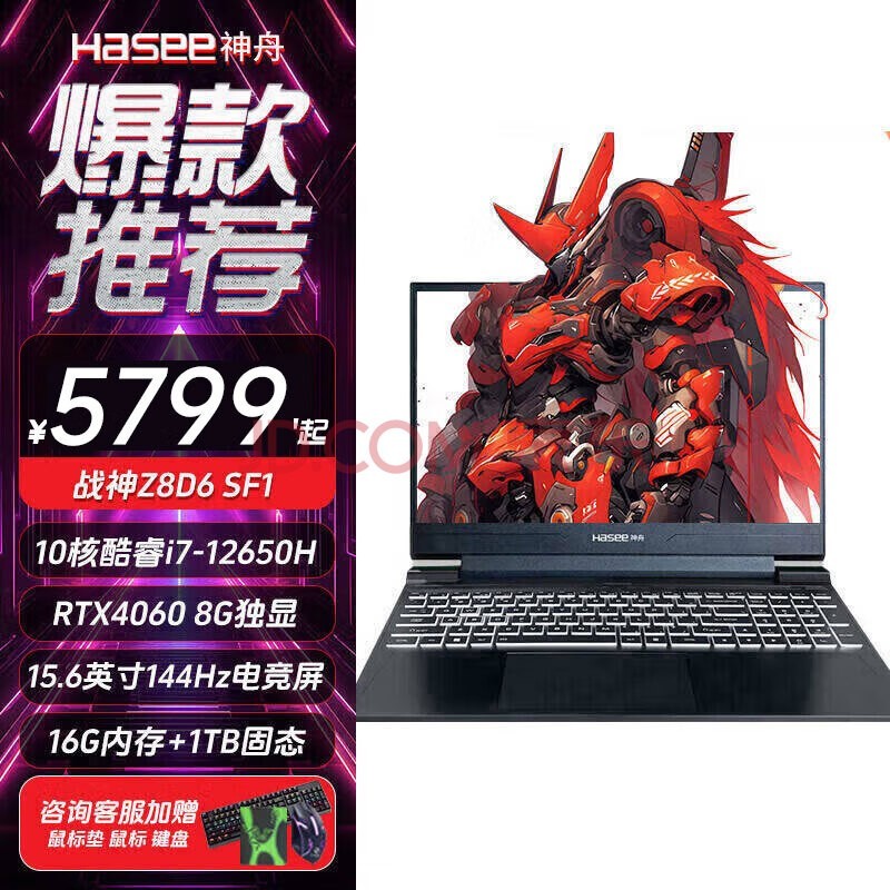 神舟（HASEE）战神Z8D6游戏本 酷睿i5/i7/i9 RTX4050/4060/4070 满血独显直连电竞大学生设计师高性能笔记本电脑 Z8D6SF1升级版：i7/16+1TB/4060