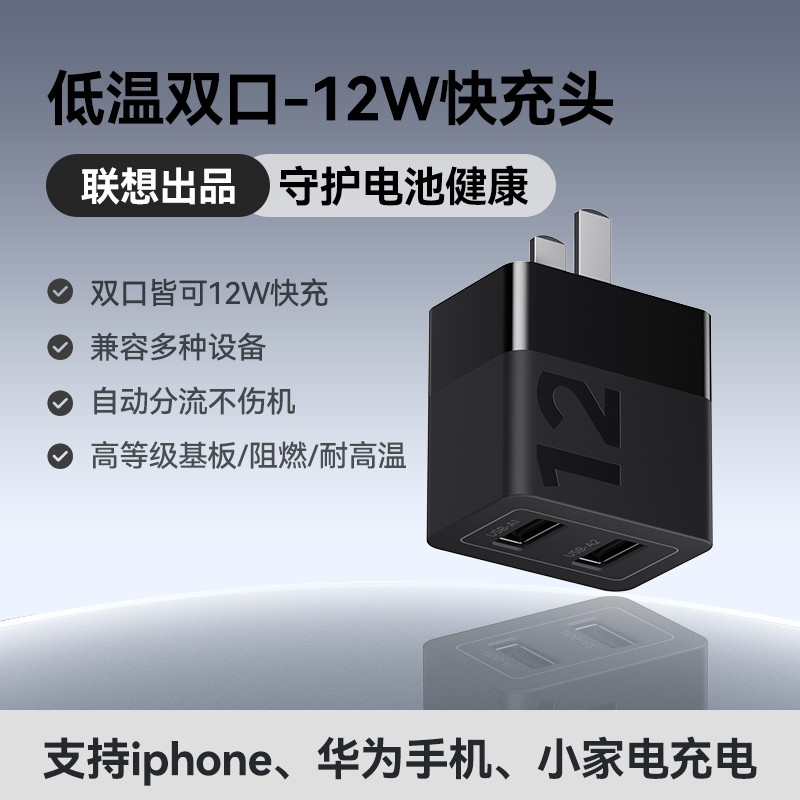 thinkplus 双口快充充电器 光影黑双口12W