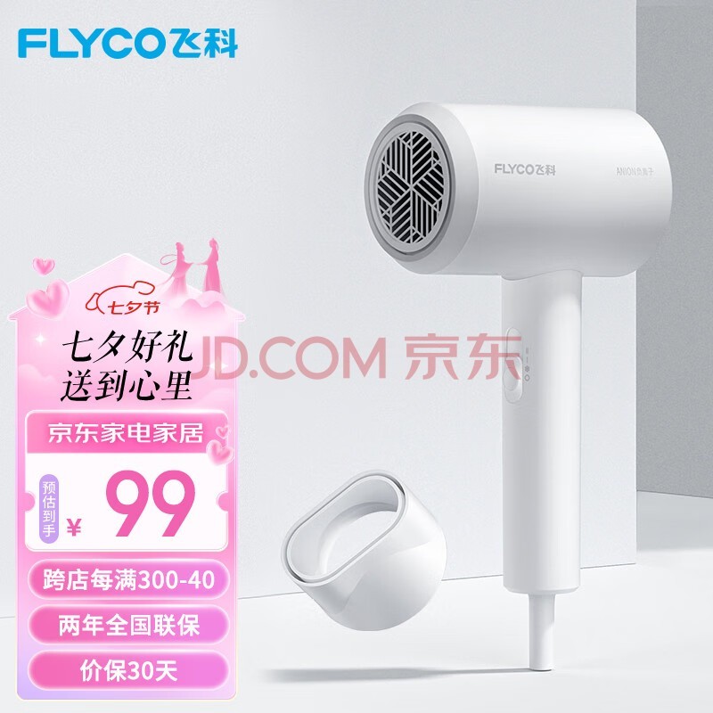 飞科 FLYCO 电吹风机宿舍用 柔风负离子恒温护发 家用冷热大风量快速干发吹风筒FH6290 1800W