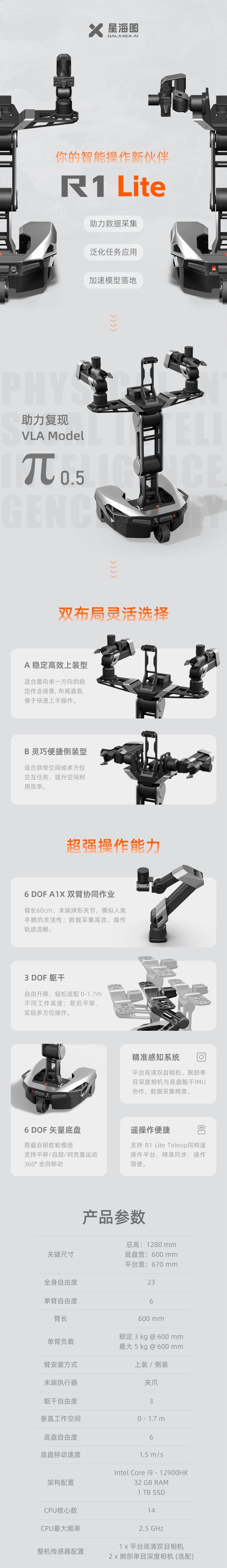 星海图发布R1 Lite双臂移动平台