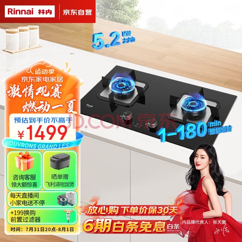 ڣRinnai[߸ϵ]Ƕʽȼ ̨Ƕÿɵڵ 5.2kW˫ͻʱ ֻ JZT-2E07MTX