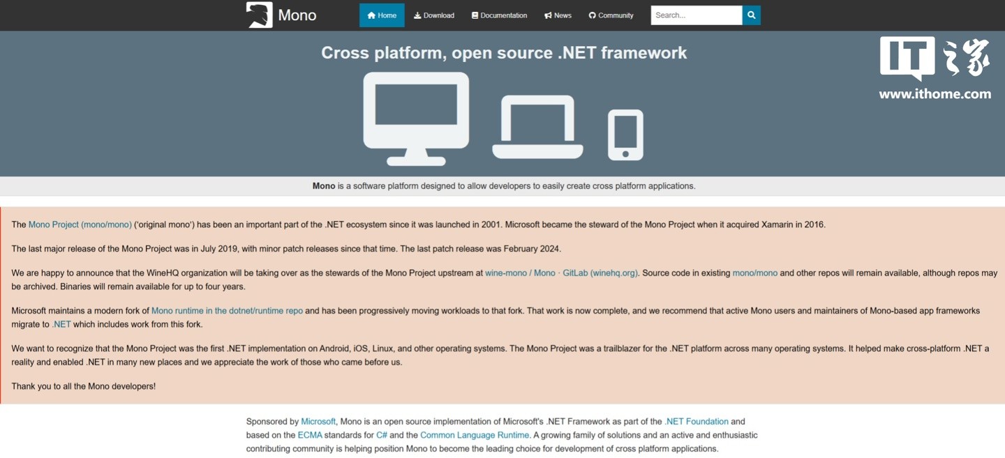 非Windows渠道也能用.NET框架了！微软将Mono项目交给WineHQ