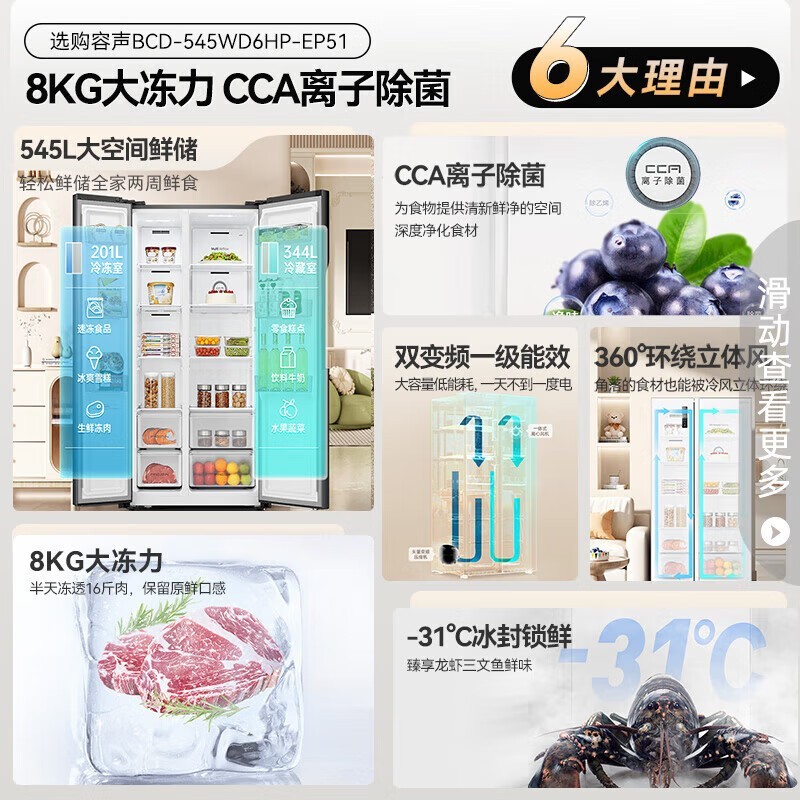 【手慢无】容声BCD-545WD6HP对开门电冰箱只要2071元!