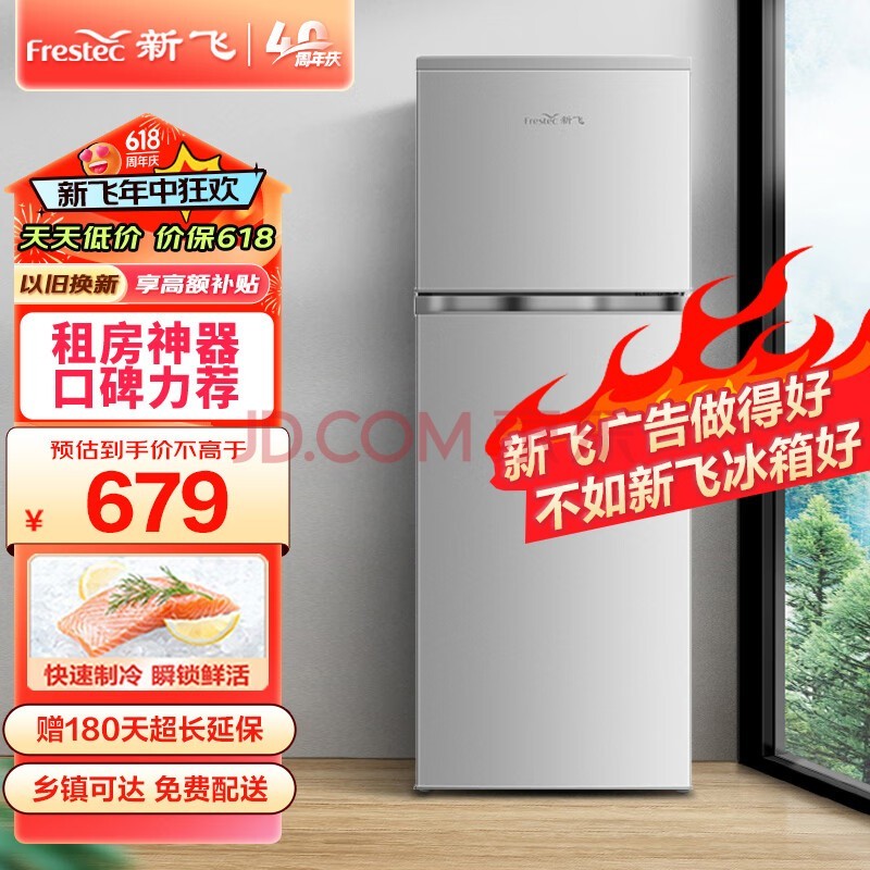 新飞(frestec)138升实用双开门小型冰箱迷你家用冰箱 简约时尚 出众