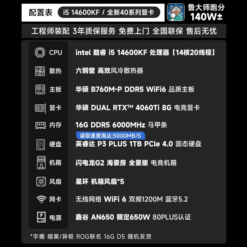 ˶ASUSϷi5-14600KF/RTX4060TiŻ7999Ԫ