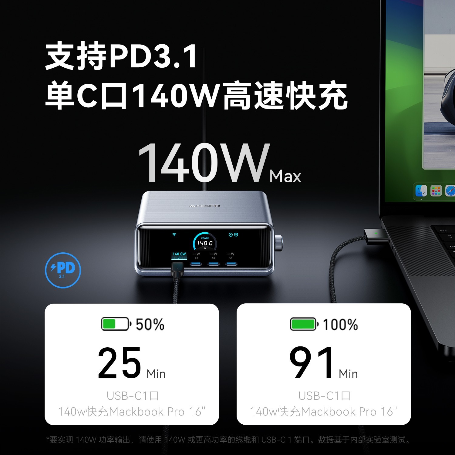 安克Prime 250W智能充电站多口快充桌面神器