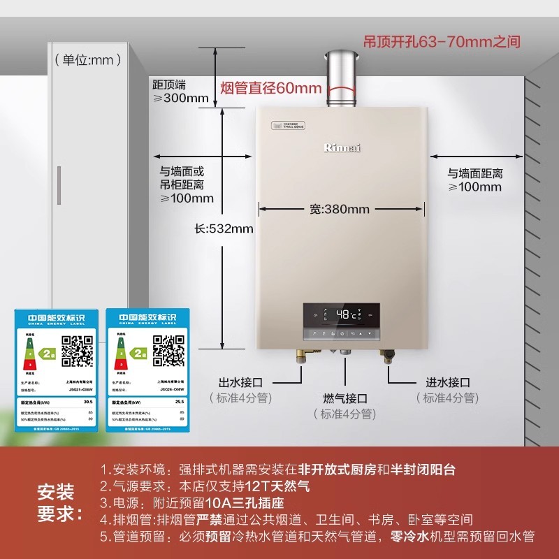 Rinnai 林内 水伺服燃气热水器家用恒温智能13升16升C08W