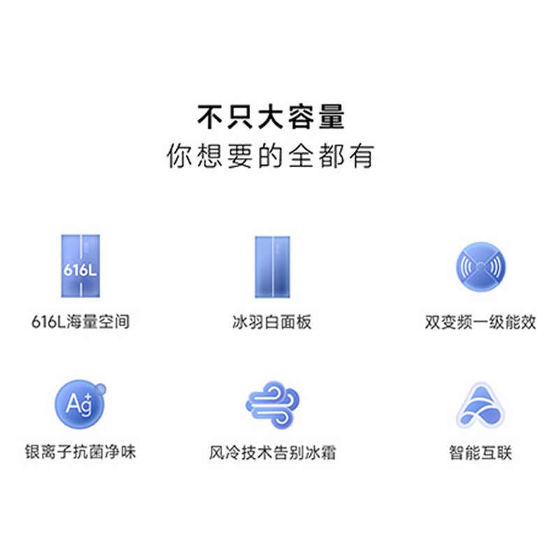 MIJIA 米家 小米616L双开对开门风冷无霜一级节能智能白色变频米家家用冰箱