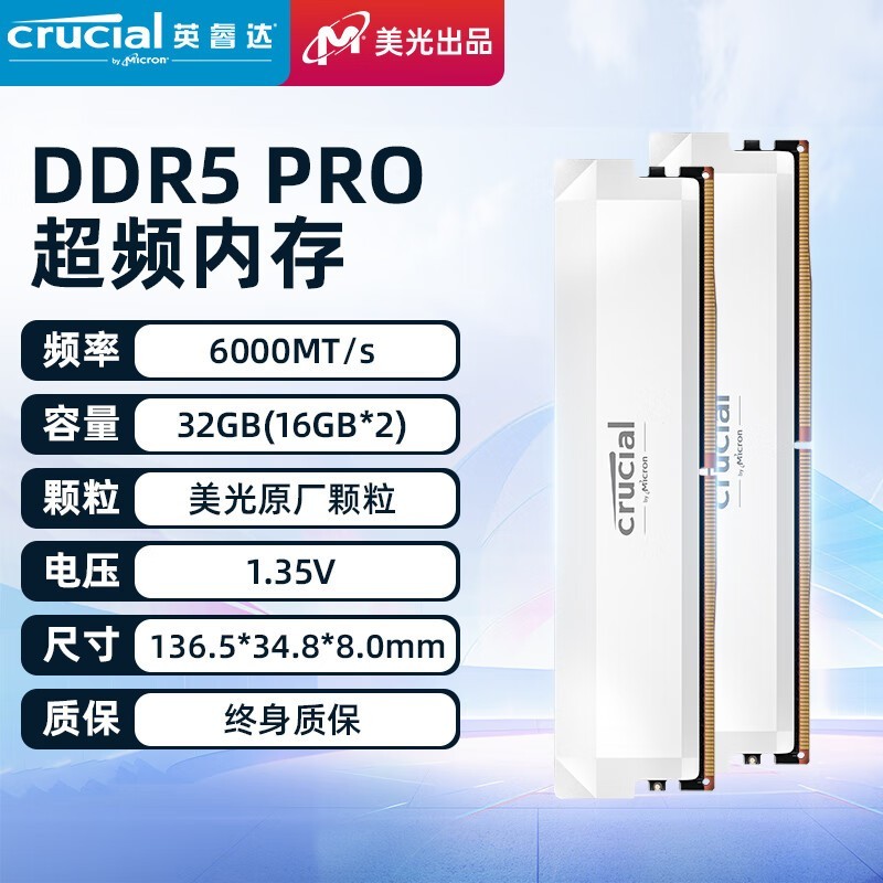 Crucial Ӣ 32GB DDR5 6000Ƶڴ629