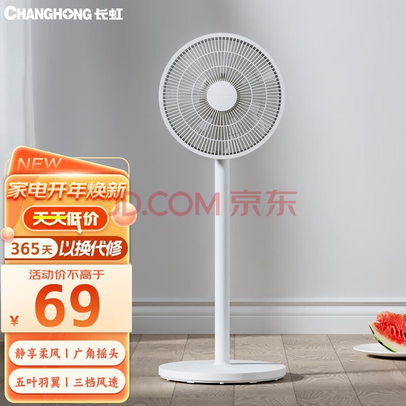 长虹（ChangHong）电风扇落地扇立式家用宿舍客厅卧室大风量摇头定时轻音风扇 五叶12英寸机械款
