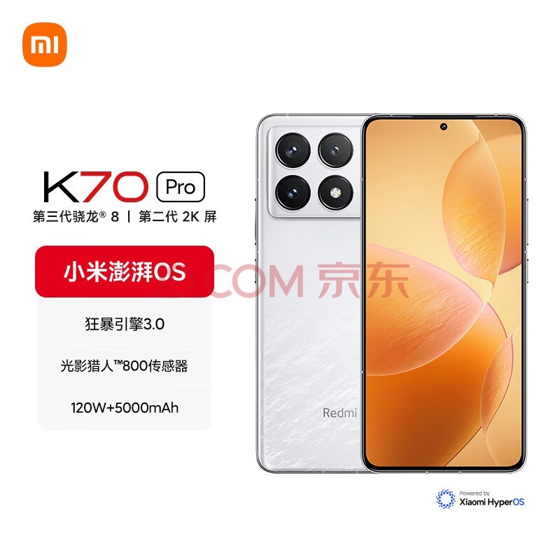 小米（MI）Redmi K70 Pro 第三代骁龙 8  小米澎湃OS 12GB+256GB 晴雪 红米5G手机 AI手机