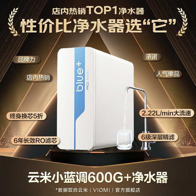 云米小蓝调净水器600G大流量直饮机