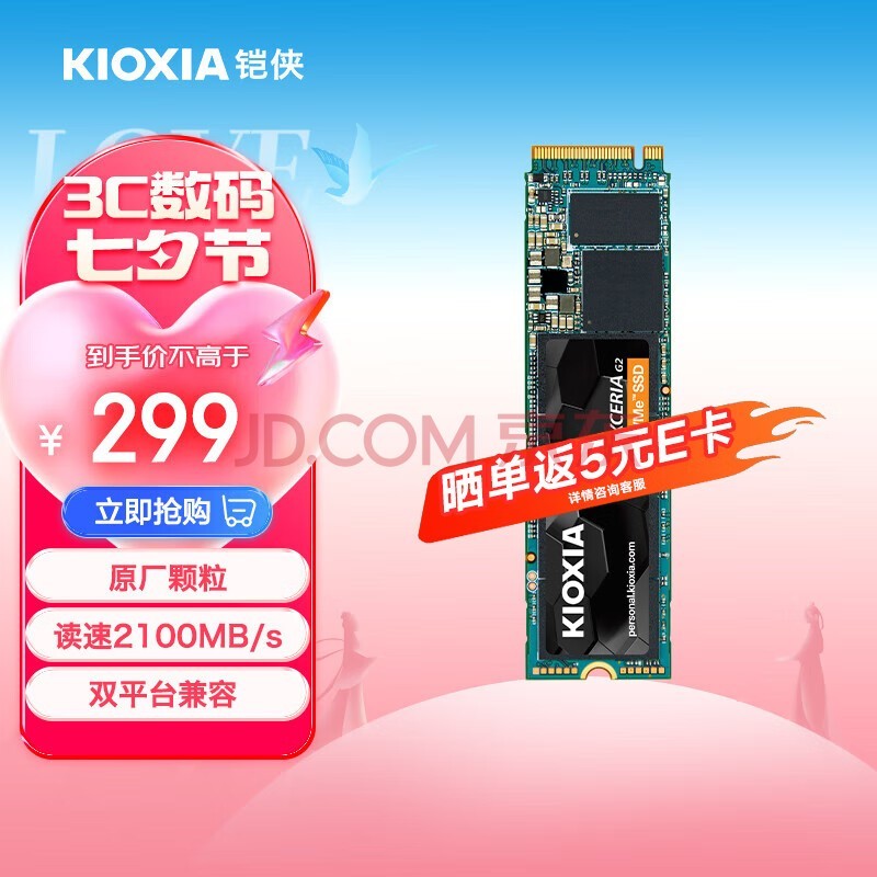 铠侠(Kioxia) RC20 SE10 NVMe M.2接口 PCIE 台式机笔记本固态硬盘 RC20 500GB(缓存512M) 标配