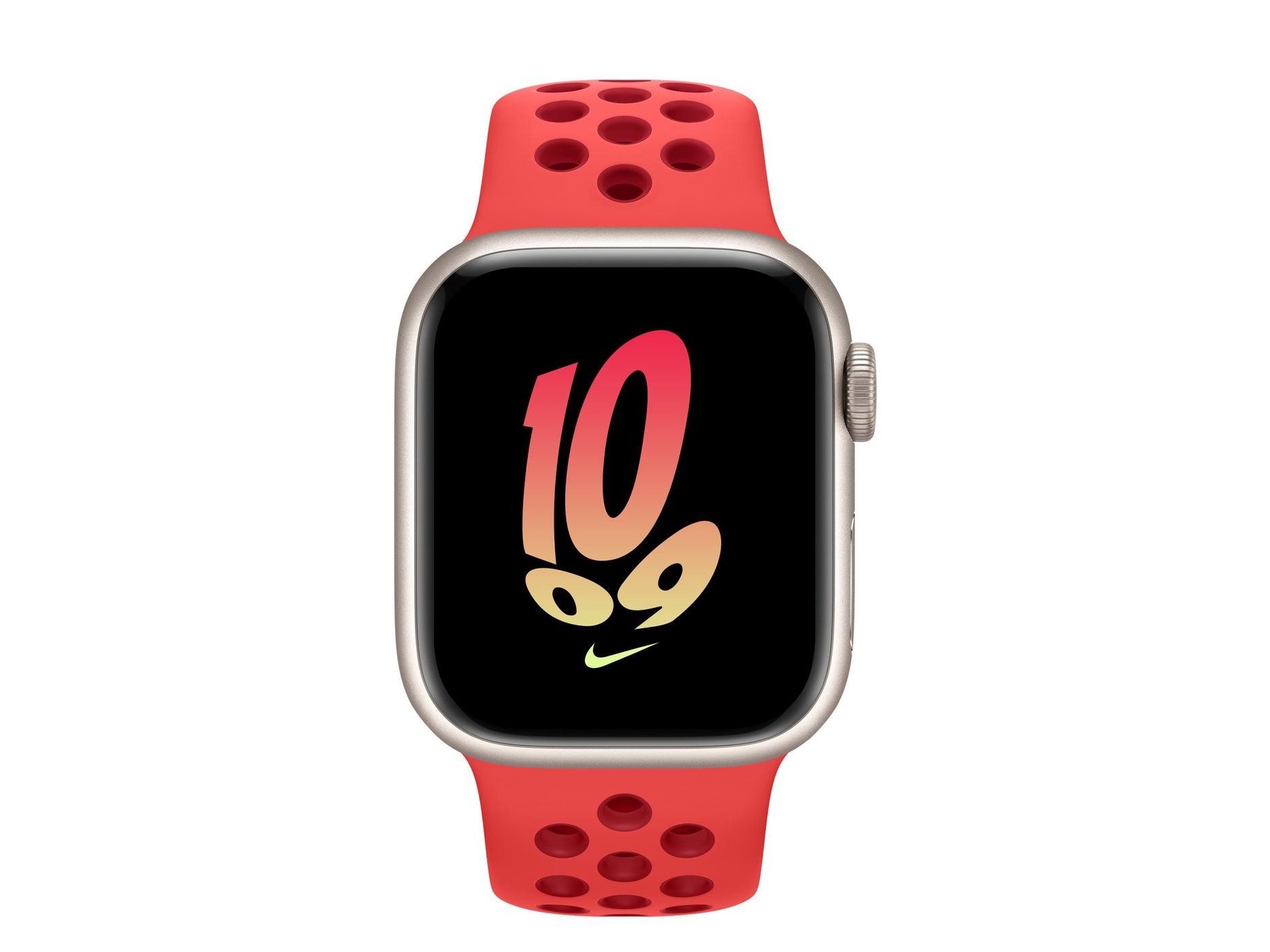 Apple（苹果） Watch Series 8星光色铝金属表壳Nike运动表带 亮深红配健身红色 GPS版 41mm