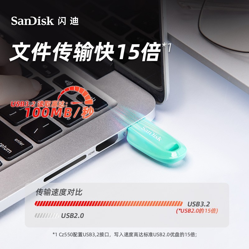 SanDisk 闪迪 128GB USB3.2 U盘 CZ550黑色 安全加密 数据恢复