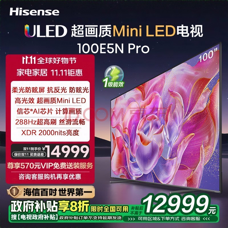 海信电视100E5N Pro100英寸 704分区 Mini LED288Hz高刷 超薄大屏巨幕智慧屏E5NPRO 以旧换新能效补贴