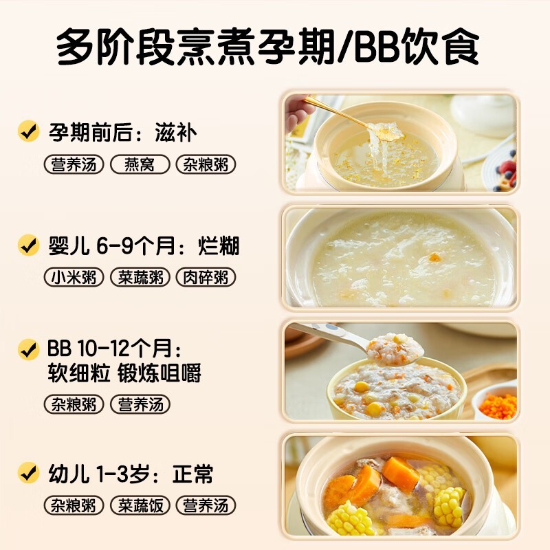 88VIP：Bear 小熊 宝宝辅食锅婴儿电炖锅bb煲电饭煲儿童煮粥锅小炖锅炖盅