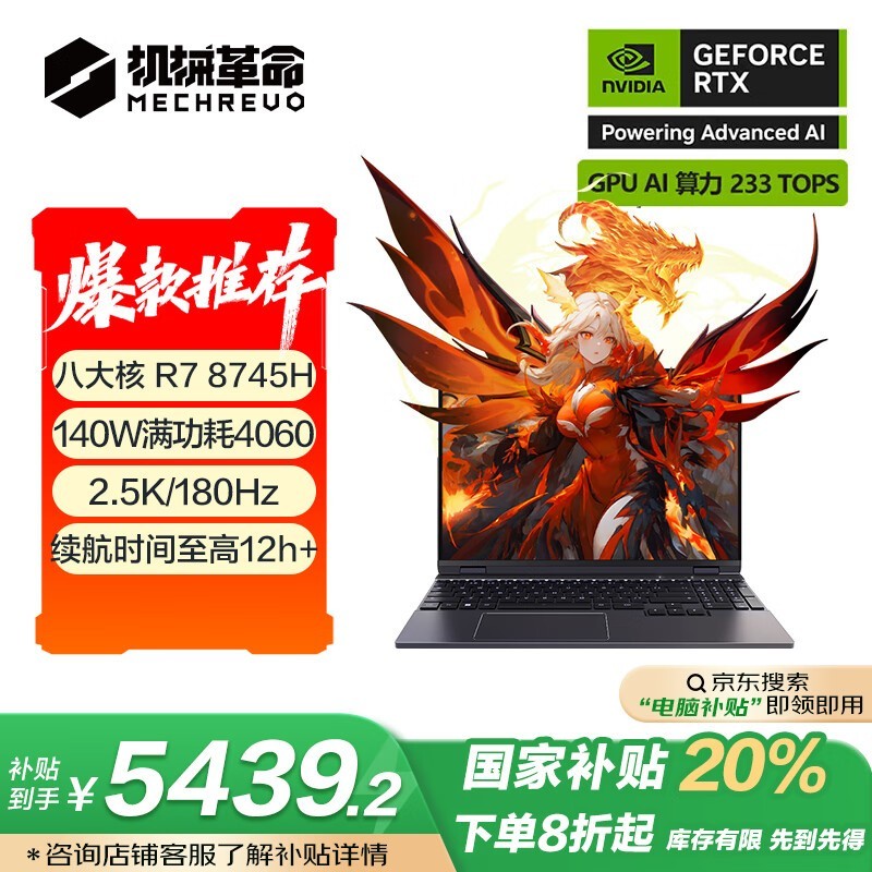 机械革命翼龙15Pro笔记本电脑R7-8745H/16G/1T/RTX4060