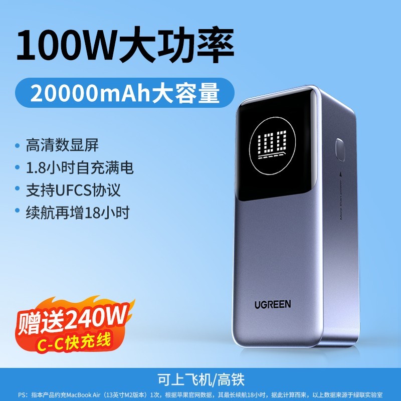 绿联2024充电宝2万毫安,160元可入手