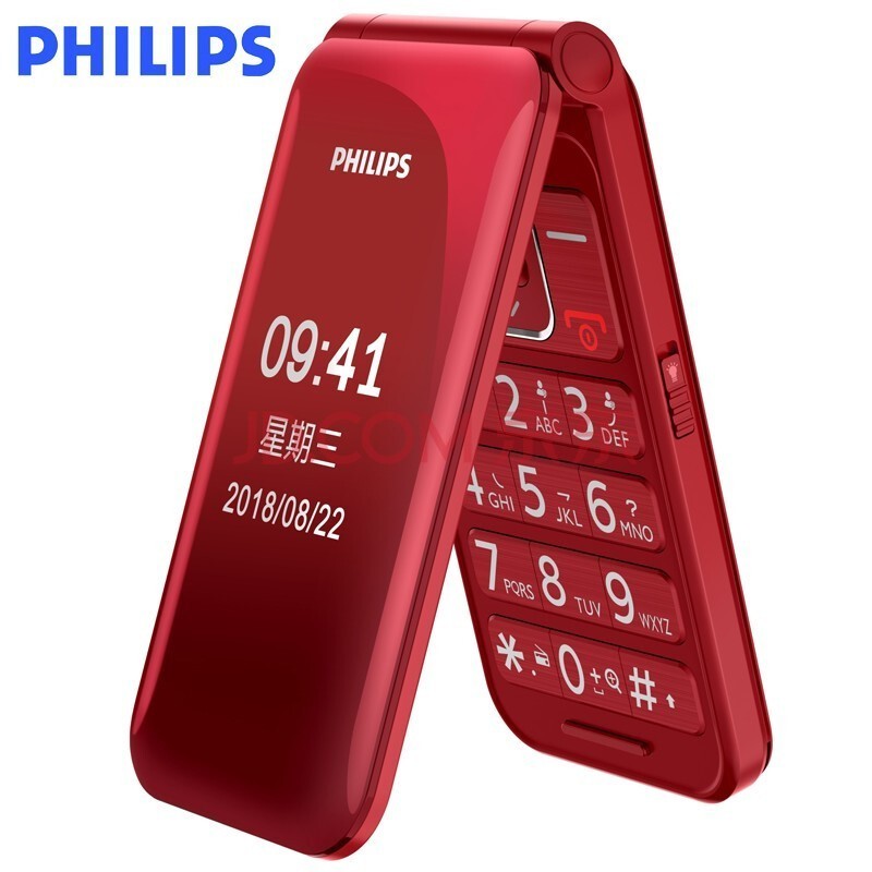 飞利浦(PHILIPS)E218L E533 翻盖老年人手机 电信移动联通4G老年机学生备用功能机 移动版     中国红 翻盖 老人机