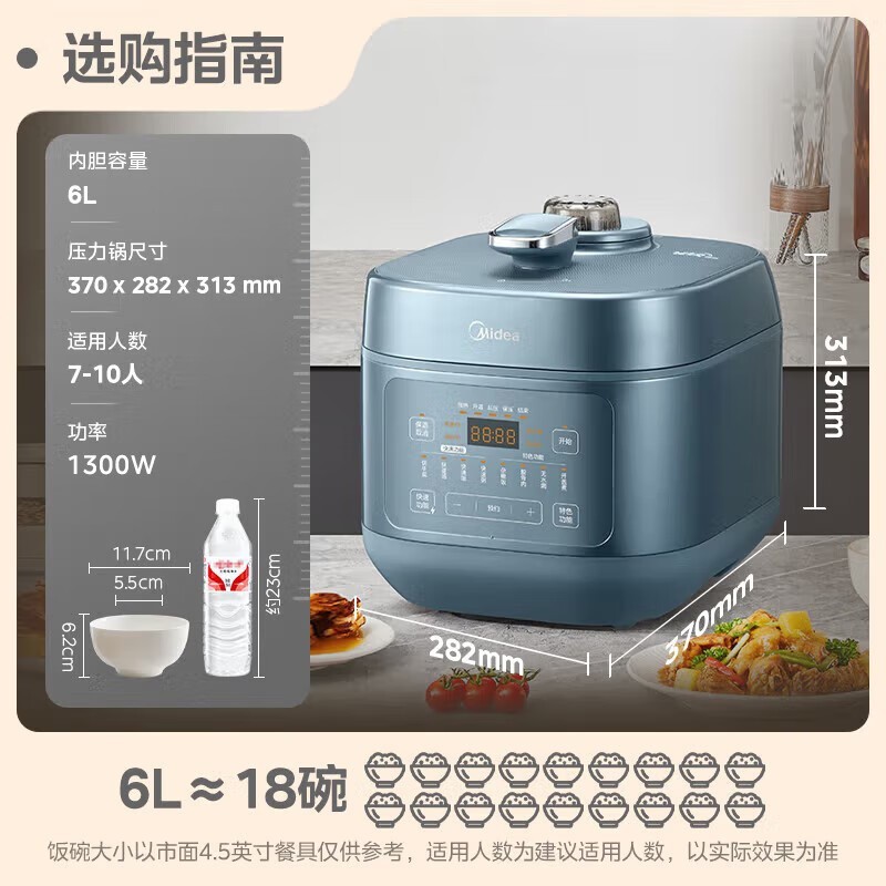 美的C6147电压力锅6L大容量,到手价444元