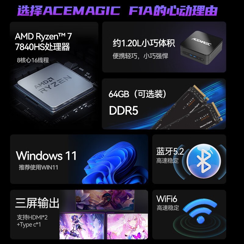 阿迈奇F1A旗舰版i9迷你主机限时特惠